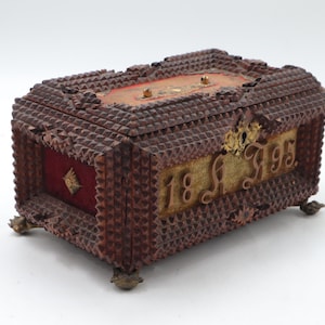 Antique Tramp Art Hand Made Wooden Box 1895 Germany RARE