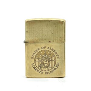 Vintage Brass Zippo Liberty Island NY Statue of Liberty 1932 1990 Great Patina