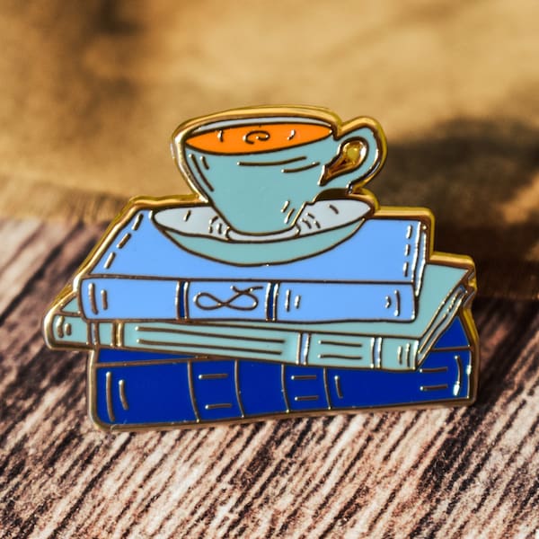 Tea and Books Enamel Pin - Literary Gifts for Book Lovers, Bookish Enamel Pin, Bookworm Gifts, Tea Lovers Gifts, Stocking Fillers, Book Pin