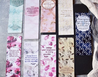 Pacchetto segnalibri Jane Austen per libri - Segnalibro con citazione del libro Orgoglio e pregiudizio, regali letterari per amanti dei libri, segnalibri libreschi
