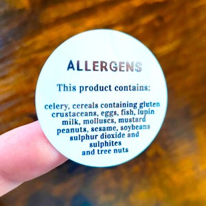 Allergen List Real Foil Stickers - Bakers / Makers Allergen Stickers, May Contain Ingredients Stickers, Baking Small Business Packaging