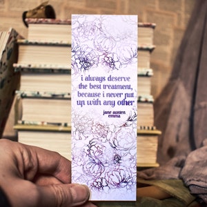 Jane Austen Floral Bookmark for Books - Emma Book Quote Bookmark, Literary Gifts for Book Lovers, Bookish Bookmarks, Feminist Quote Bookmark