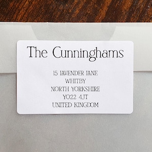 Pegatinas personalizadas para remitentes de apellidos - Etiqueta de dirección de boda personalizada, pegatinas minimalistas y modernas para remitentes de parejas
