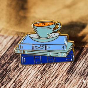 Tea and Book Lovers Enamel Pin - Literary Gifts for Book Lovers, Bookish Enamel Pin, Bookworm Gifts, Tea Lovers Gifts, Stocking Fillers