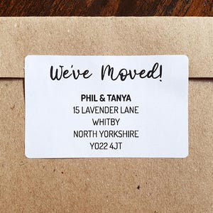 Custom We've Moved-adresstickers - verhuislabels, gepersonaliseerd adreslabel nieuw huis, retouradreslabel nieuwe familie