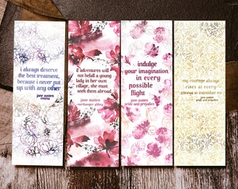 Jane Austen Floral Bookmark for Books Set - Pride and Prejudice Book Quote Bookmark, Literary Gifts for Book Lovers, Bookish Bookmarks