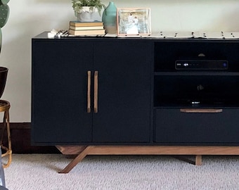 72&quot; Bespoke Media Console - 4 Doors, 1 Drawer - Black & Walnut