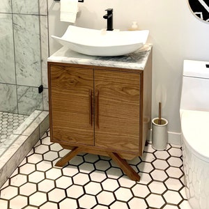 24&quot; Mid Century Bathroom Vanity Cabinet - Single Sink, 2 Doors, No Drawers - Custom to Your Unique Style - For New Home Build or Remodel