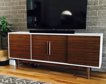 72&quot; Bespoke Media Console - 4 Door - White & Mahogany