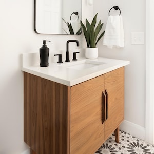 Handmade Mid Century 30&quot; Custom Wood Bathroom Vanity Cabinet, Single Sink 2 Door, USA Made