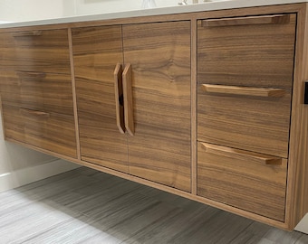 60" Mid Century Bathroom Vanity Cabinet - Right Offset Single Sink, 2 Doors, 6 Drawers - Customize to Your Unique Style