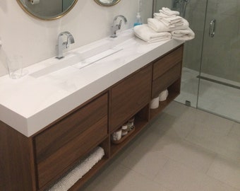 72" Mid Century Bathroom Vanity Cabinet - Dual Sink, 1 Doors, 4 Drawers - Customize to Your Unique Style- For New Home Build or Remodel