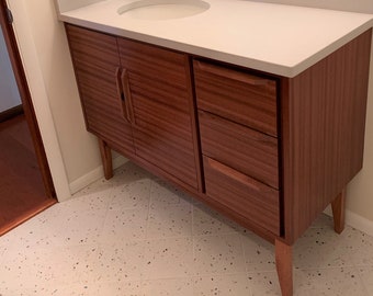36" Mid Century Bathroom Vanity Cabinet - Left Offset Single Sink, 2 Doors, 3 Drawers - Customize to Your Unique Style