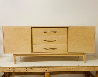 NEW Hand Built Mid Century Inspired Buffet / Credenza. Maple 3 Drawer / 2 Door Cabinet with Straight Leg Base!