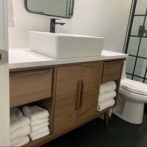 60" Mid Century Bathroom Vanity Cabinet - Single Sink, 2 Doors, 2 Drawer, Towel Storage - For New Home Build or Remodel