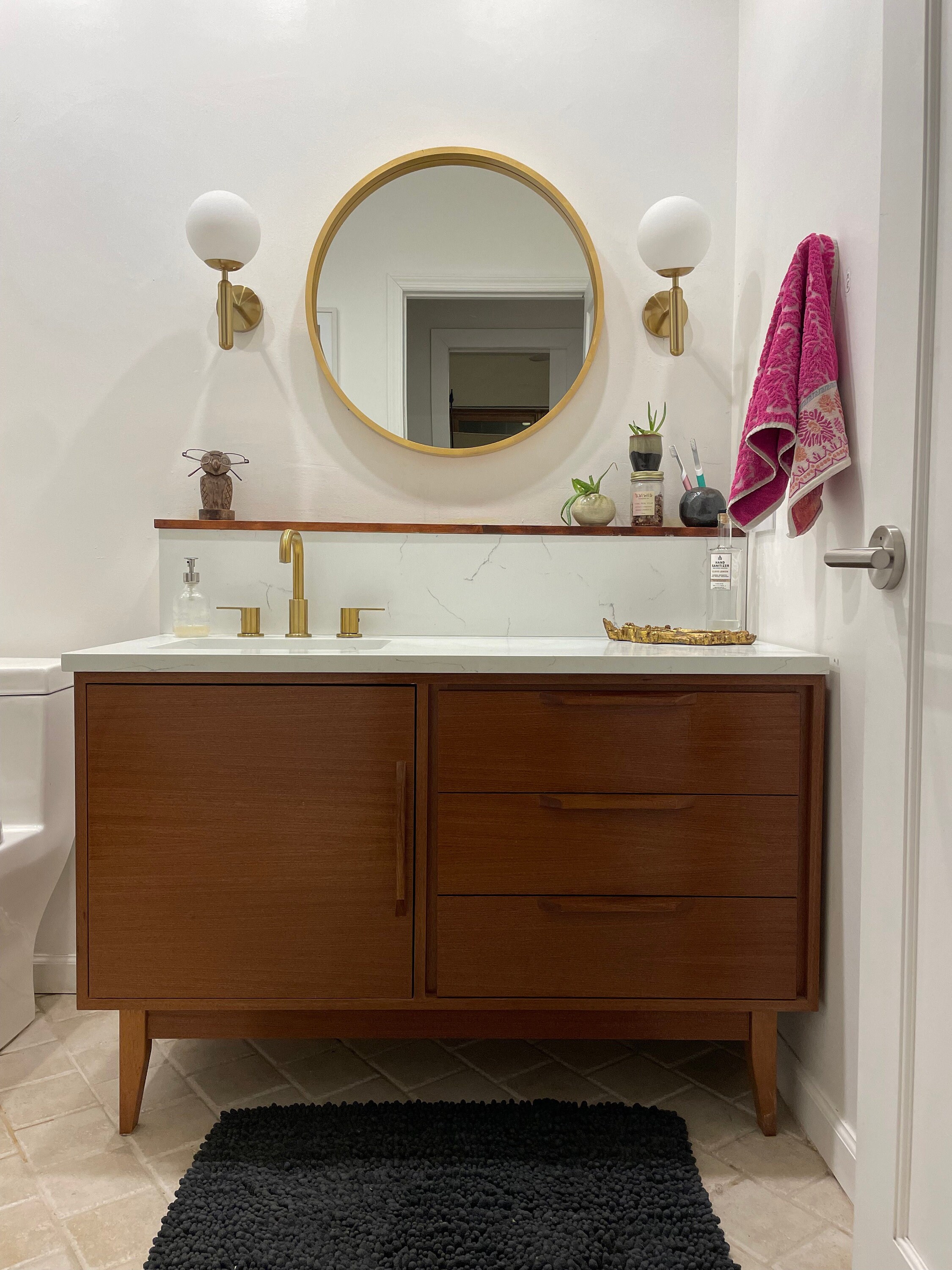 48 Mid Century Bathroom Vanity Cabinet Left Offset Single Sink 1