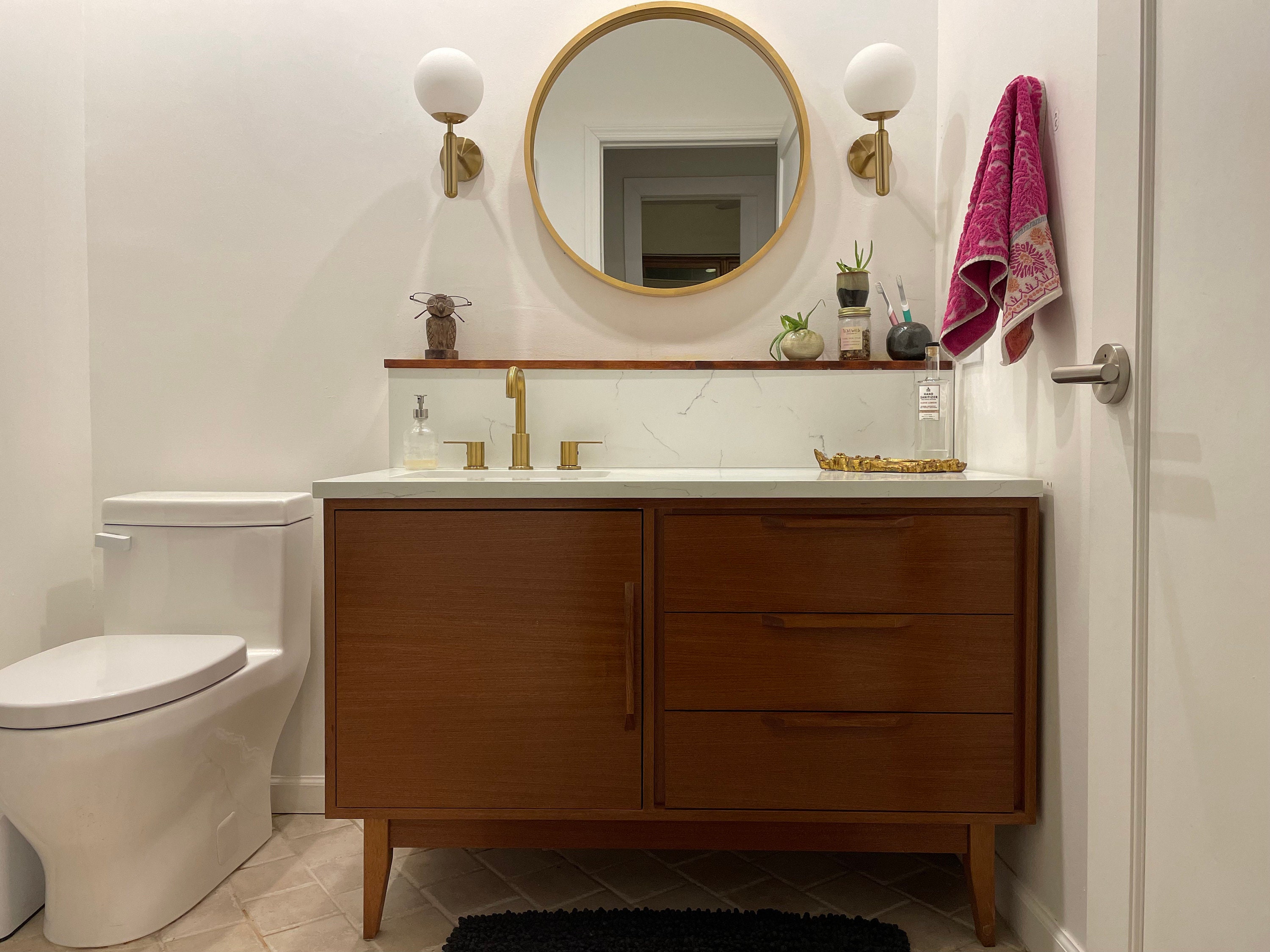 48 Mid Century Bathroom Vanity Cabinet Left Offset Single Sink 1