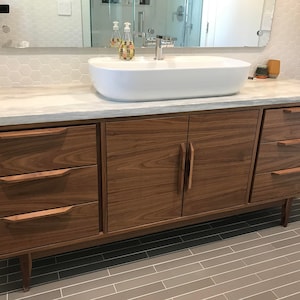 72" Mid Century Bathroom Vanity Cabinet - Single Sink, 2 Doors, 6 Drawers - Customize to Your Unique Style - For New Home Build or Remodel