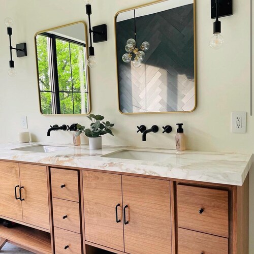 Handmade Mid-Century Modern 96" Dual Sink Bathroom Vanity: USA Made