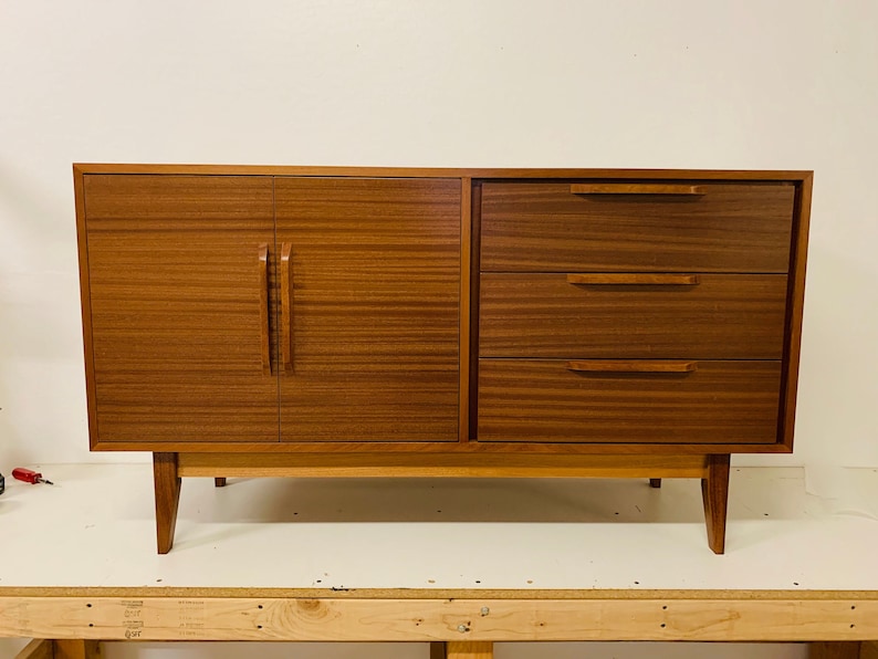 52 Mid Century Bathroom Vanity Cabinet Left Offset Single Sink, 2 Doors, 3 Drawers Customize to Your Unique Style image 1