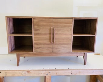 NEW Hand Built Mid Century Style 54" TV Stand / Credenza / Entry Cabinet! Walnut Wood with Straight Leg Base - Free Shipping!