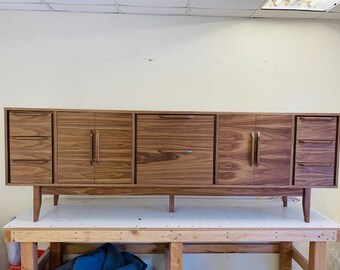 FREE SHIPPING ~ 96" Mid Century Style walnut TV Cabinet / Buffet / Liquor Cabinet / Credenza