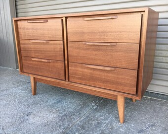 48" Walnut 6 Drawer Dresser - Mid Century Style