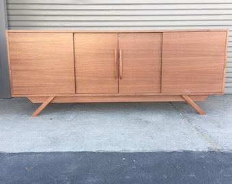 NEW Hand Built Mid Century Inspired Buffet / Credenza. Mahogany four door with angled leg base ~ FREE SHIPPING!