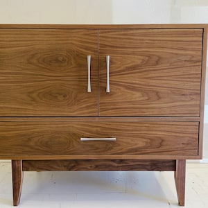 NEW Hand Built Mid Century Style Double Door Buffet / Entry Cabinet in Walnut Straight Leg Base FREE SHIPPING image 1