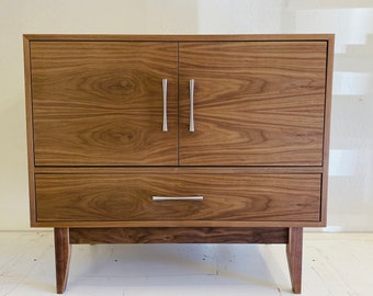 NEW Hand Built Mid Century Style Double Door Buffet / Entry Cabinet in Walnut  - Straight Leg Base ~ FREE SHIPPING!