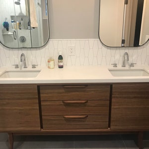 72 Mid Century Bathroom Vanity Cabinet Dual Sink, 2 Doors, 3 Drawers Customize to Your Unique Style For New Home Build or Remodel image 3