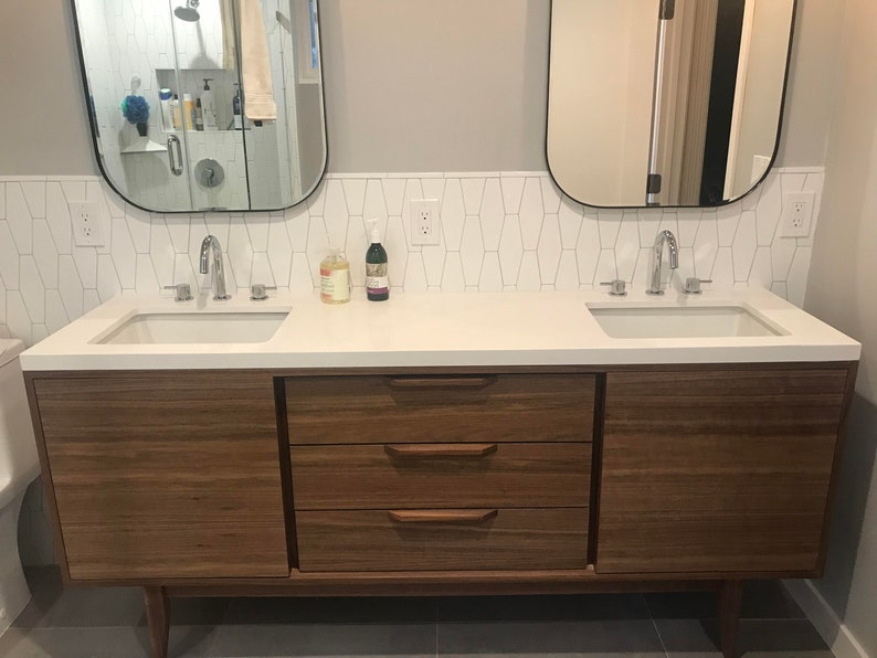 72 Mid Century Bathroom Vanity Cabinet Dual Sink, 2 Doors, 3 Drawers Customize to Your Unique Style For New Home Build or Remodel image 3