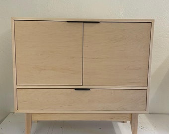 NEW Hand Built Mid Century Inspired Buffet / Credenza 36" Maple Double door with Single Drawer - Free Shipping!