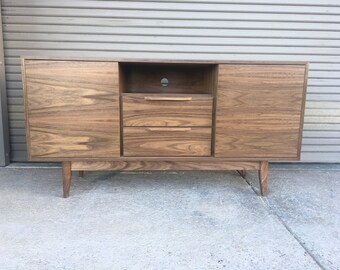 NEW Hand Built Mid Century Style TV Stand / Buffet / Credenza. 60" Walnut 2 Drawer and 2 Door with Straight Leg Base ~ Free Shipping!