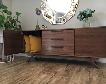 72" Mid Century Credenza/TV Console - 2 Doors, 3 Drawers - Customize to Your Unique Style
