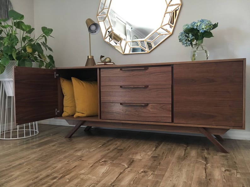 72 Mid Century Credenza/TV Console 2 Doors, 3 Drawers Customize to Your Unique Style image 1