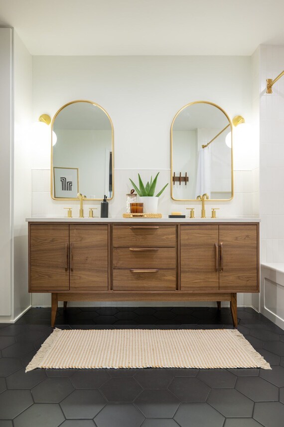 72 Mid Century Bathroom Vanity Cabinet Dual Sink 4 Doors 3