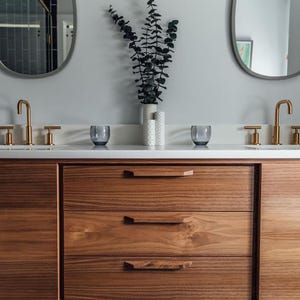 Handmade Mid Century Modern Wood 60&quot; Bathroom Vanity: Dual Sink, USA Made