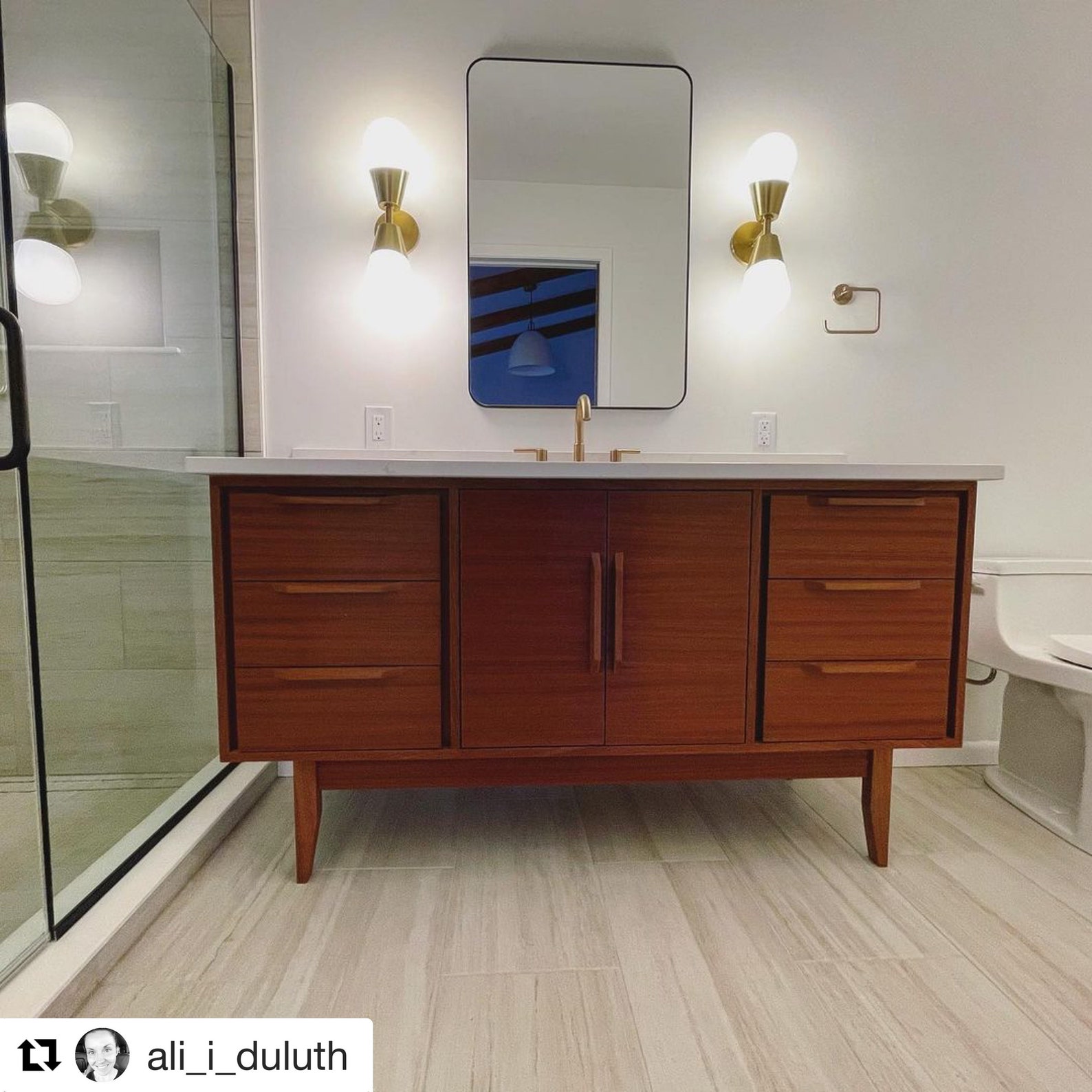 Mid Century Style Bathroom Vanity Cabinet in Mahogany FREE - Etsy