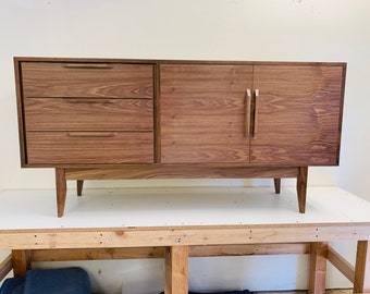 NEW Hand Built Mid Century Style Buffet / Credenza. 67" Walnut Off-Set Drawers Buffet ~ FREE SHIPPING!