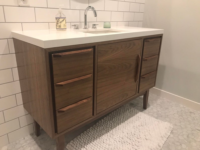48 Mid Century Style Bathroom Vanity Cabinet In Walnut 48 Mid Century Style Bathroom Vanity Cabinet In Walnut Image