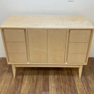 NEW Hand Built Mid Century Inspired Buffet / Credenza. 44 Maple 3 Drawer / 2 Door Cabinet with Straight Leg Base image 2