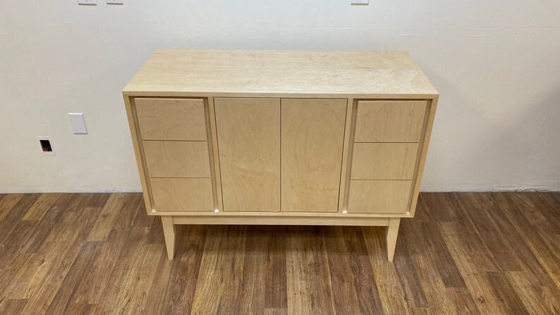NEW Hand Built Mid Century Inspired Buffet / Credenza. 44 Maple 3 Drawer / 2 Door Cabinet with Straight Leg Base image 2