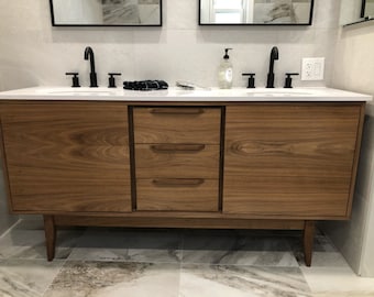 60" Mid Century Bathroom Vanity Cabinet - Dual Sink, 2 Door, 3 Drawers - Customize to Your Unique Style - For New Home Build or Remodel