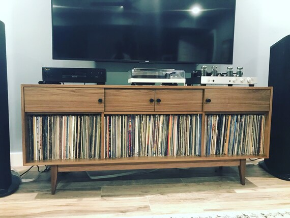 New Hand Built Mid Century Style Record Cabinet Credenza Etsy