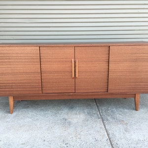 NEW Hand Built Mid Century Inspired Buffet / Credenza. Mahogany four door with straight leg base FREE SHIPPING image 1