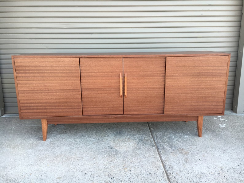 NEW Hand Built Mid Century Inspired Buffet / Credenza. Mahogany four door with straight leg base FREE SHIPPING image 1