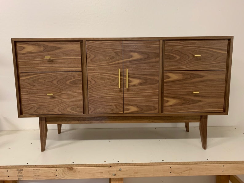 Mid Century Style Walnut Buffet 4 Drawers Custom Hand Built Etsy