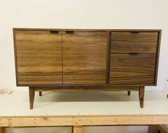 NEW Hand Built Mid Century Style Buffet / Credenza. Walnut 3 drawer / door with straight leg ~ FREE SHIPPING!