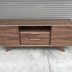 FREE SHIPPING New Hand Built Mid Century Style TV Stand / Buffet / Credenza. Walnut 2 Drawer and 2 Door with Angled Leg Base image 3